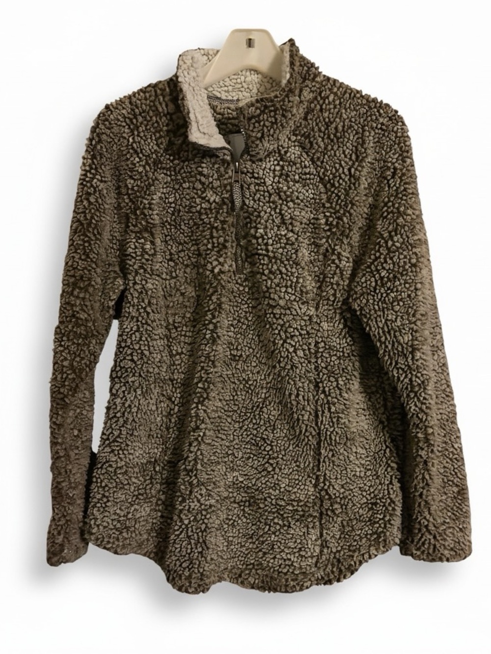 Plush Sherpa Half-Zip Teddy Jacket - Taupe Brown